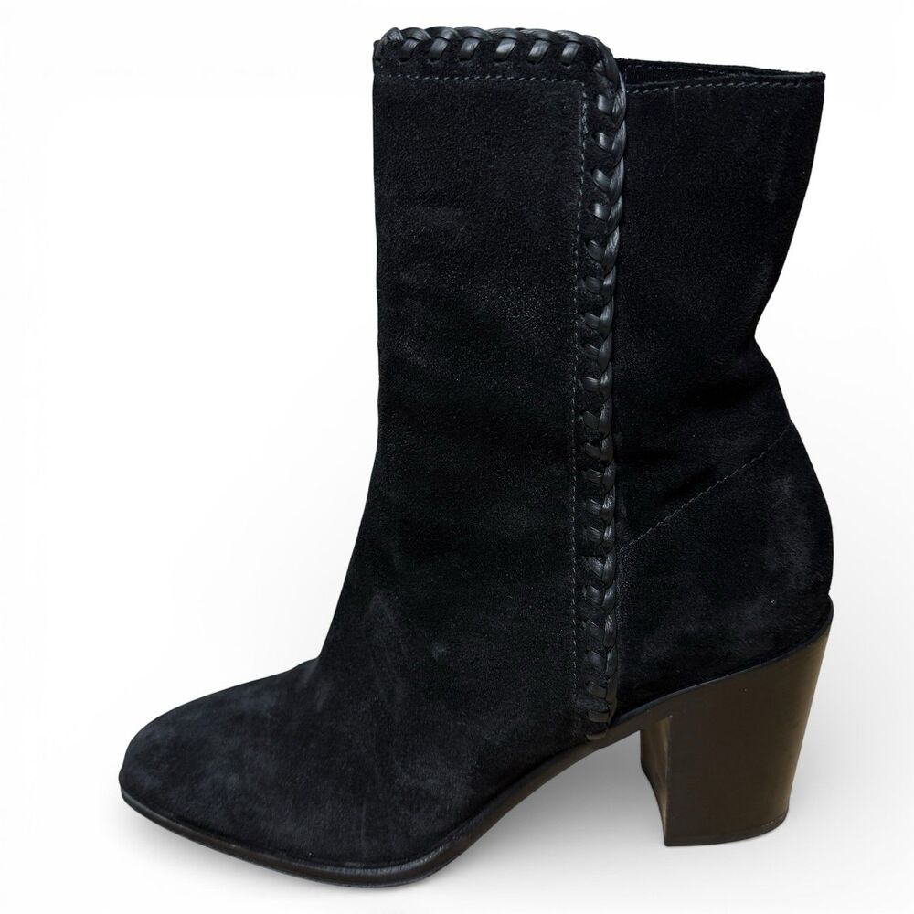 Frye Giovanna Suede Boots Sz 10 Block Heel Rodeo Leather Black Boho Western 3” - Picture 6 of 13